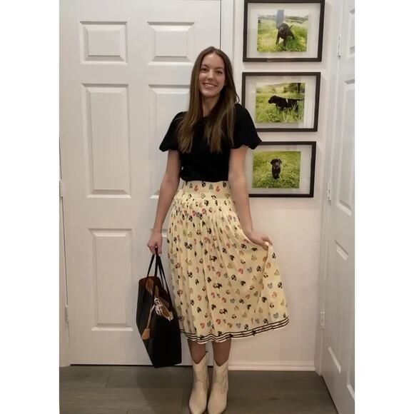 Hofmann Copenhagen Elina Heart Print Skirt Yellow Pleated‎ Elastic Waist Sz 2 - Picture 5 of 14